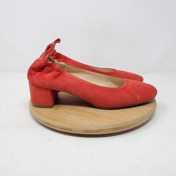 Everlane The Day Heel Womens 6 Red Suede Elastic Back Block Pump Shoes Italy - Picture 7 of 12
